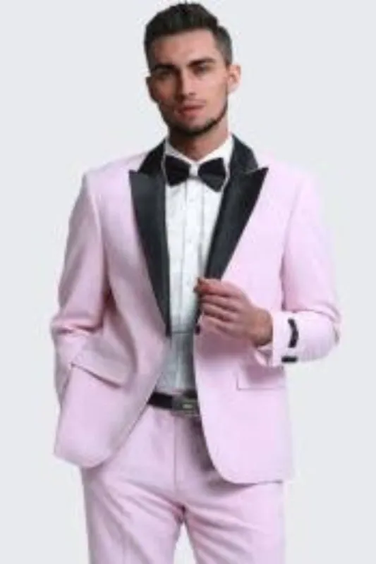 Mens Pink Tuxedo Slim Fit Peak Lapel With Button Chain 3 Piece Set sold by Alberto Nardoni