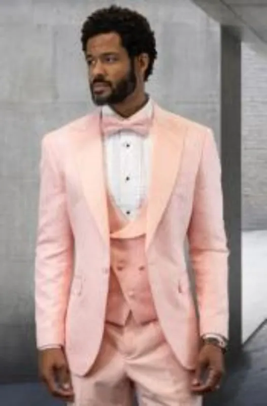 Blush Suit - Pink Tuxedo Suit - Prom Wedding Tuxedo Vested Suit sold by Alberto Nardoni
