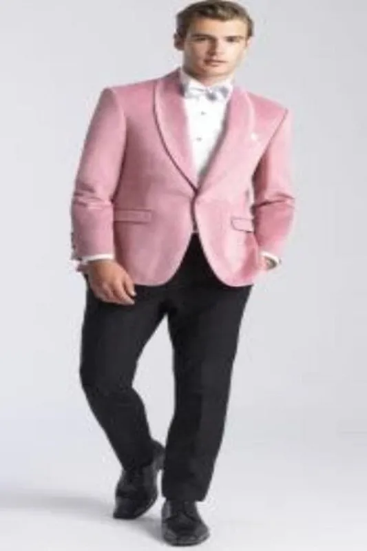 Mens Velvet Dinner Jacket -Mens Tuxedo Blazer With Trim Shawl Collar Pink sold by Alberto Nardoni