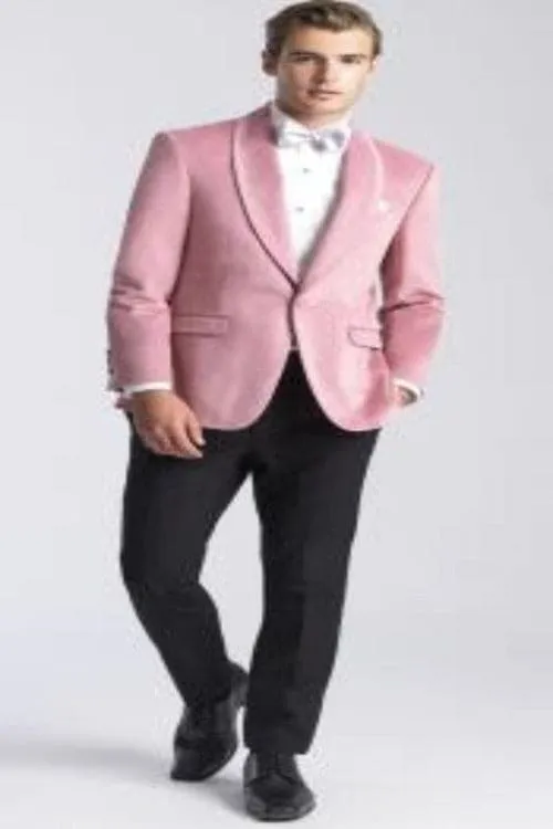 Mens Velvet Dinner Jacket -Mens Tuxedo Blazer With Trim Shawl Collar Pink sold by Alberto Nardoni