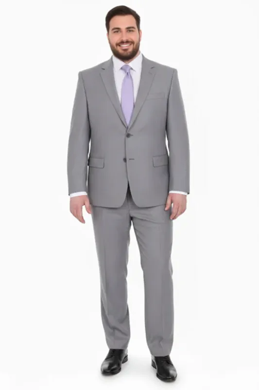 Mix And Match Suits Men's Portly Fit Two Button Fully Lined Solid Gray Super 140'S Suit Executive Fit Suit - Mens Portly Suit sold by Alberto Nardoni
