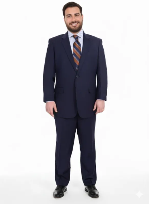 Mix And Match Suits Men's Super 130'S Textured Portly Fit Dark Navy Blue Suit For Men 2 Button Suit Executive Fit Suit - Mens Portly Suit sold by Alberto Nardoni