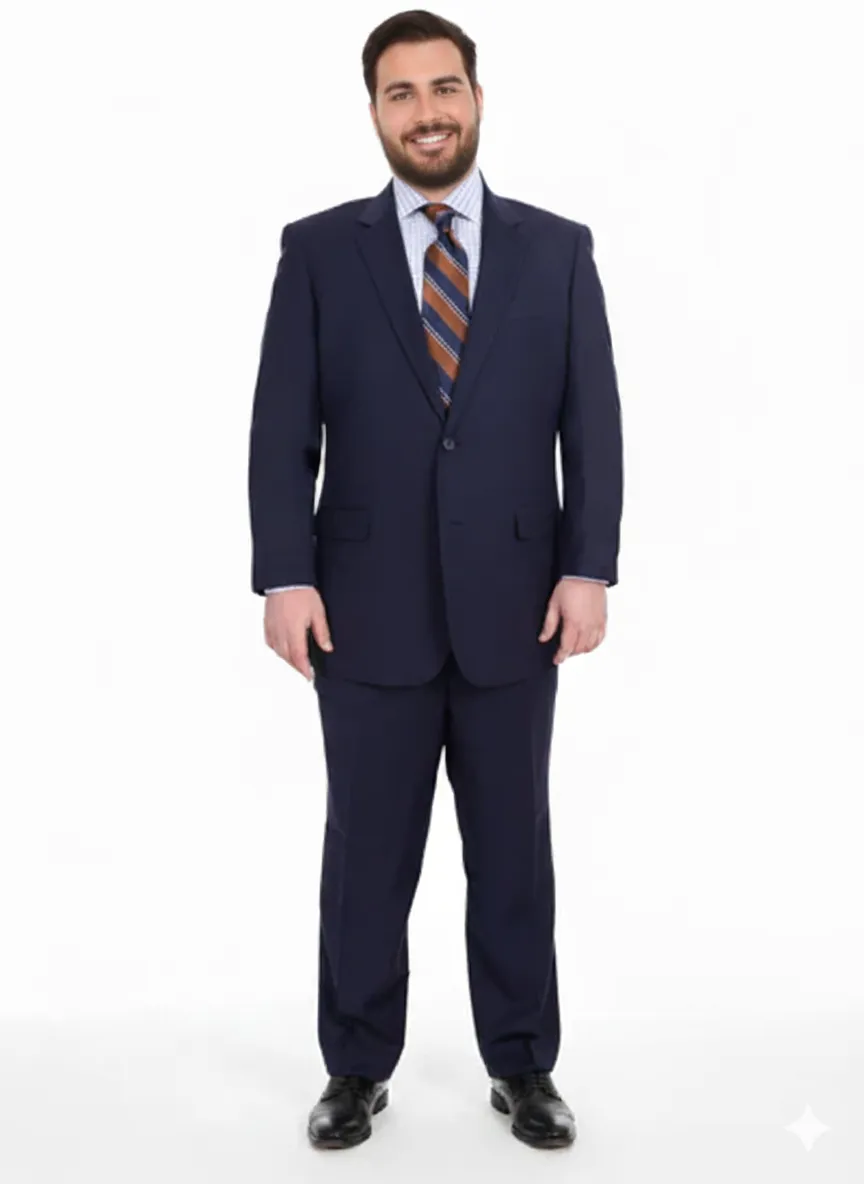 Mix And Match Suits Men's Super 130'S Textured Portly Fit Dark Navy Blue Suit For Men 2 Button Suit Executive Fit Suit - Mens Portly Suit sold by Alberto Nardoni