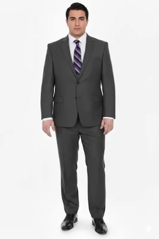 Mix And Match Suits Men's Portly Fit Charcoal Gray Solid 2 Button Super 130'S Suit - Options: Dark Grey Suit Executive Fit Suit - Mens Portly Suit sold by Alberto Nardoni
