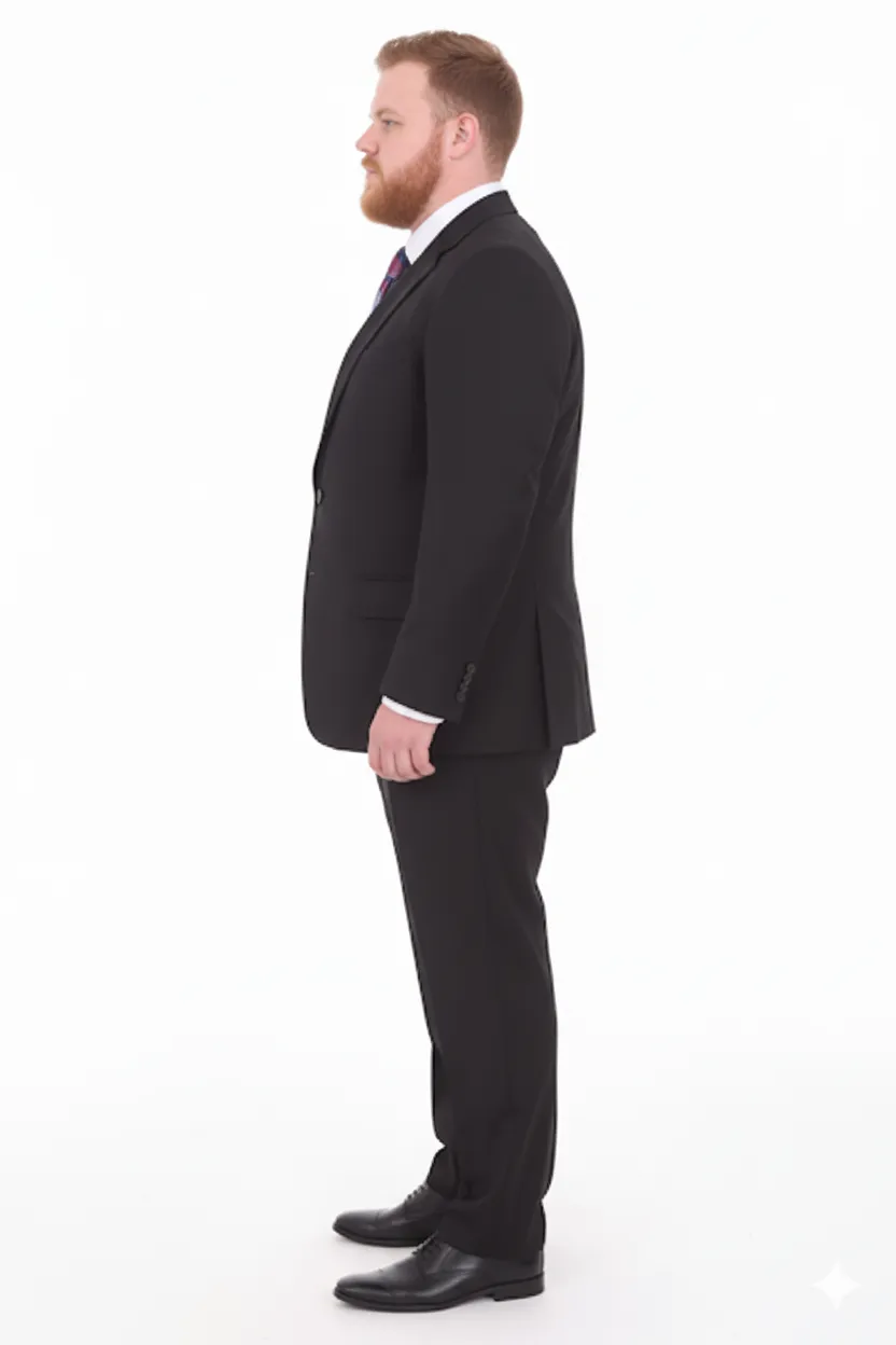 Mix And Match Suits Men's Black Portly Fit Tonal Pinstriped Pattern Two Button Super 130'S Suit Executive Fit Suit - Mens Portly Suit sold by Alberto Nardoni product image thumbnail 2