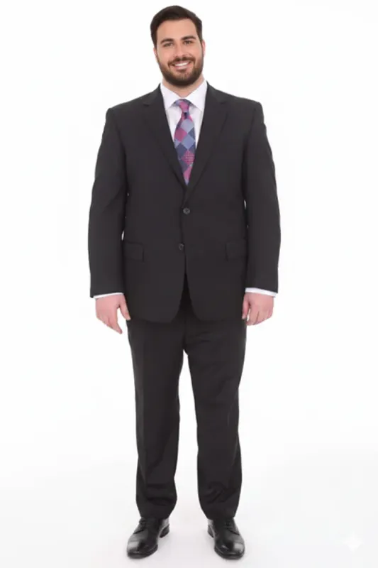 Mix And Match Suits Men's Black Portly Fit Tonal Pinstriped Pattern Two Button Super 130'S Suit Executive Fit Suit - Mens Portly Suit sold by Alberto Nardoni