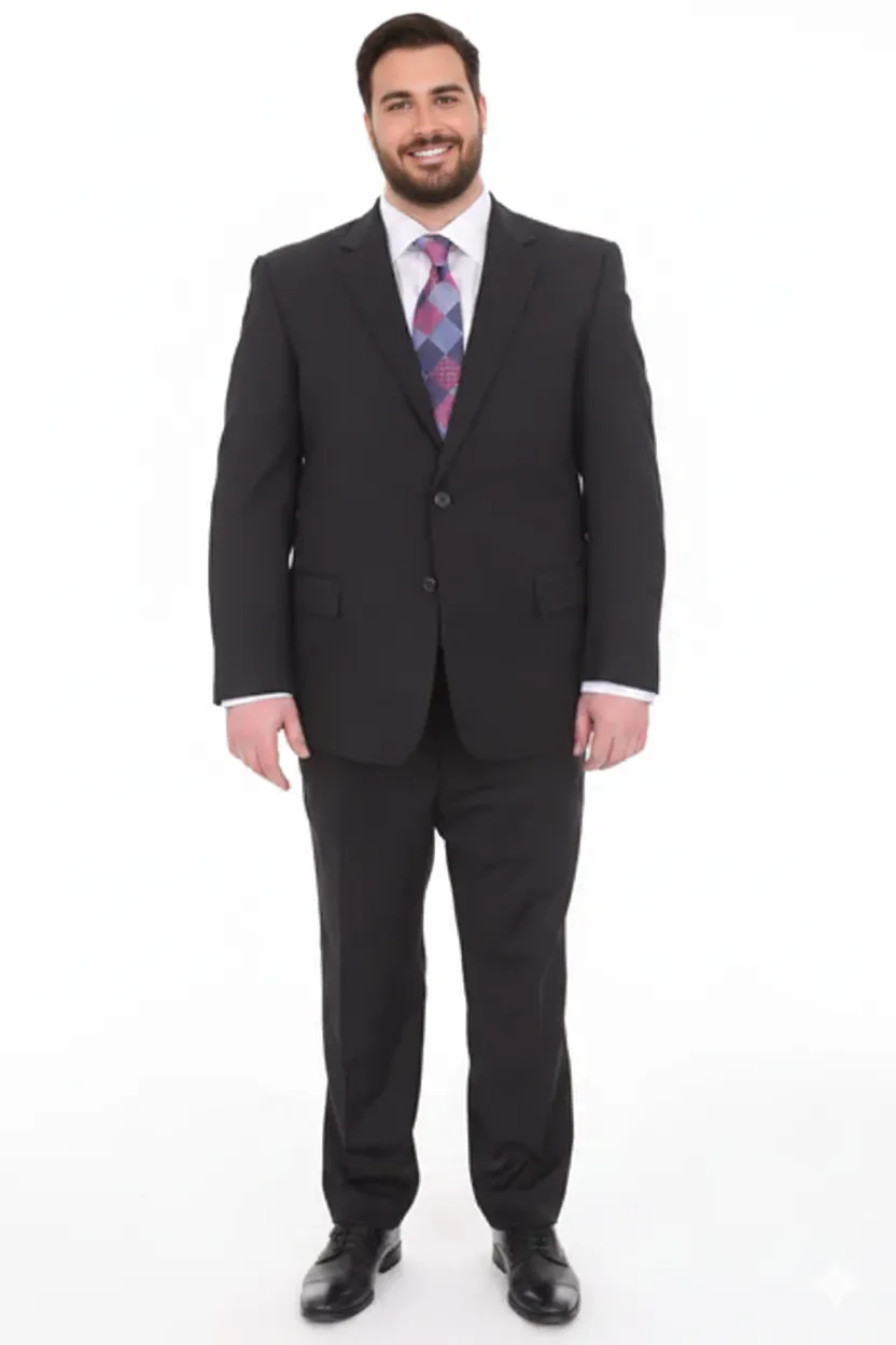 Mix And Match Suits Men's Black Portly Fit Tonal Pinstriped Pattern Two Button Super 130'S Suit Executive Fit Suit - Mens Portly Suit sold by Alberto Nardoni