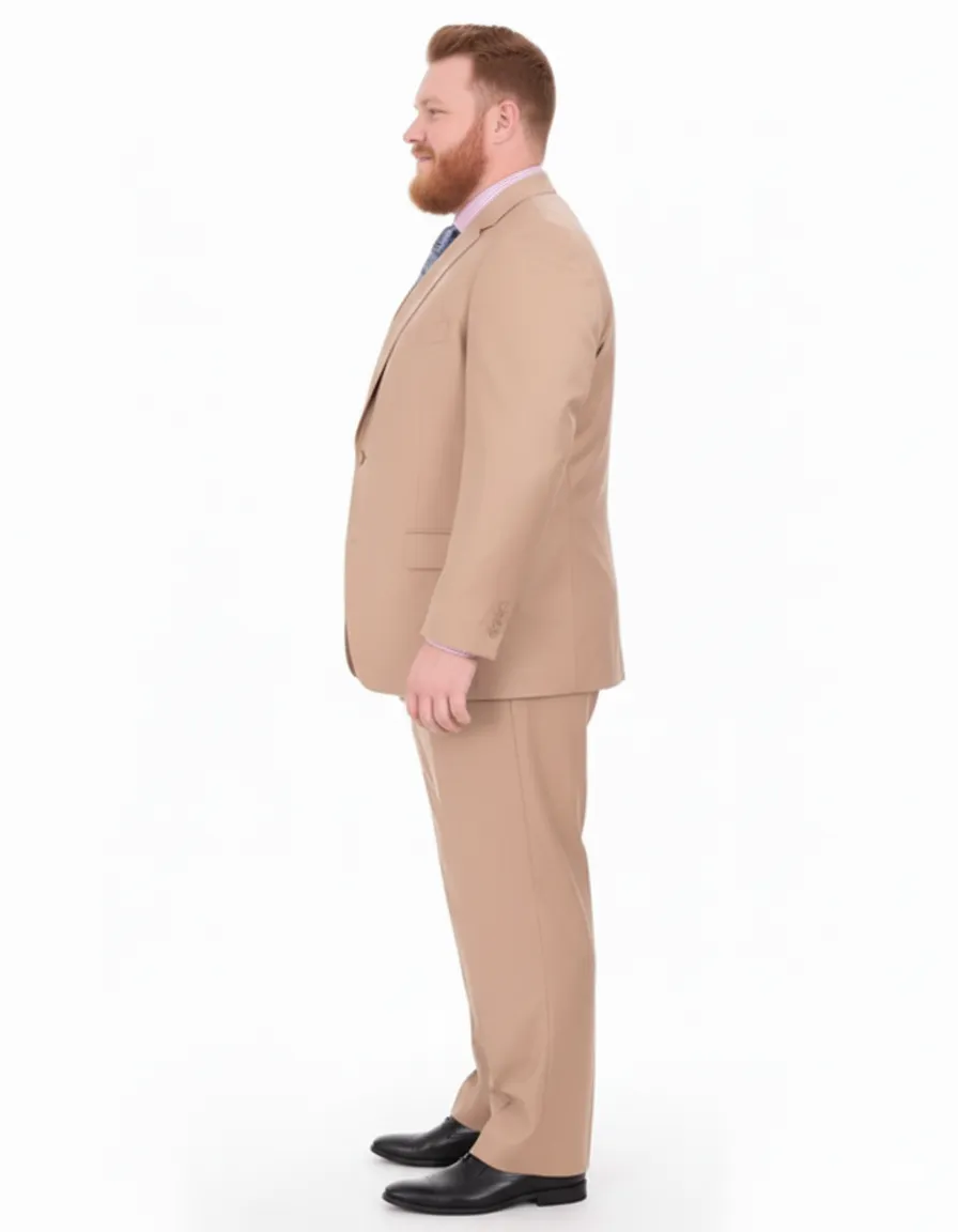 Men's Portly Executive Fit Solid Tan Light Brown Two Button 2 Piece Suit Executive Fit Suit - Mens Portly Suit sold by Alberto Nardoni product image thumbnail 2