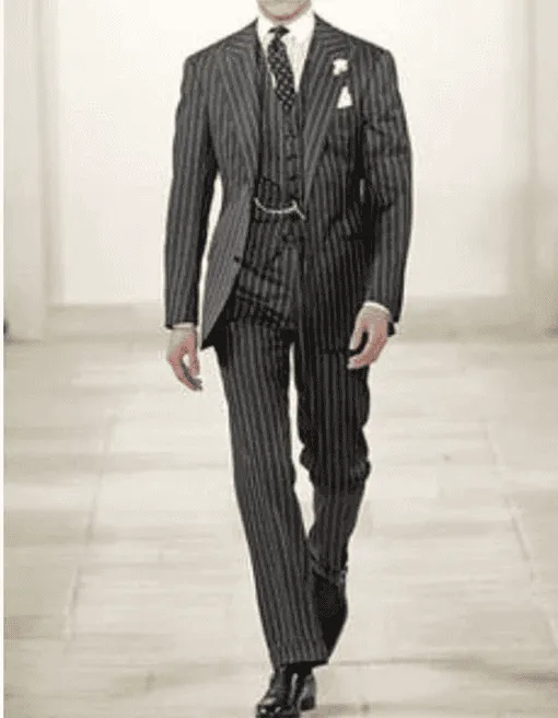 Mens Pimp Suit -Gangster Suit - Mobster Suit - Mafia Suit For Men 2 button Gangster Pinstripe Suit in Black & White sold by Alberto Nardoni