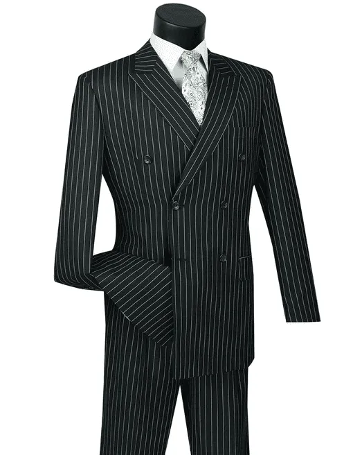 Mens Pimp Suit -Gangster Suit - Mobster Suit - Mafia Suit For Mens Double Breasted Gangster Pinstripe Suit in Black sold by Alberto Nardoni