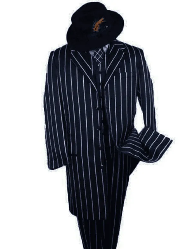 Mens Pimp Suit -Gangster Suit - Mobster Suit - Mafia Suit For Mens Gangster Zoot Suit in Black & White Chalk Stripe sold by Alberto Nardoni