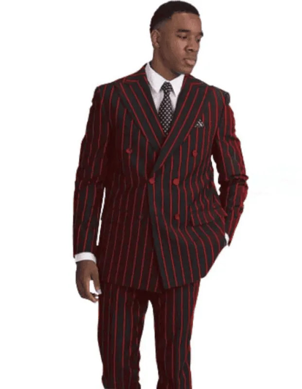 Mens Pimp Suit -Gangster Suit - Mobster Suit - Mafia Suit For Mens Double Breasted Gangster Pinstripe in Black & Red sold by Alberto Nardoni