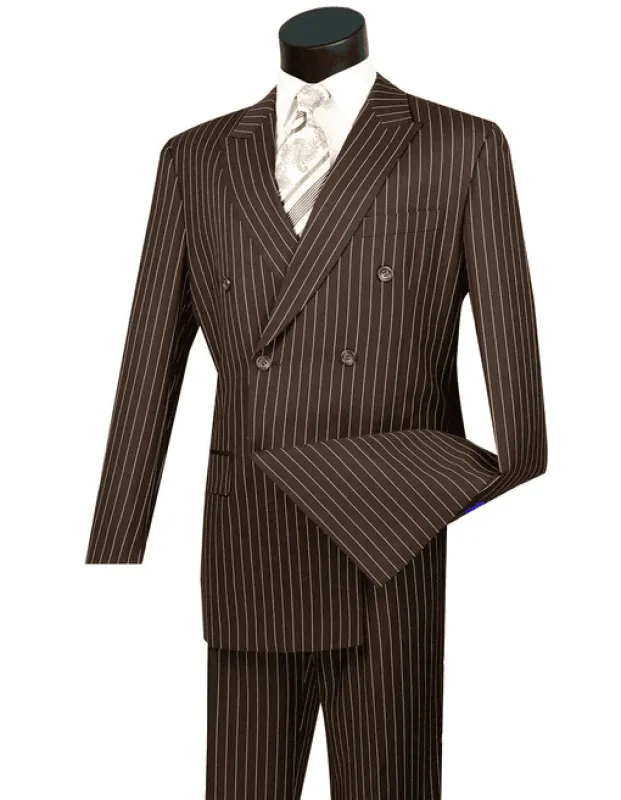 Mens Pimp Suit -Gangster Suit - Mobster Suit - Mafia Suit For Mens Double Breasted Gangster Pinstripe Suit in Brown sold by Alberto Nardoni