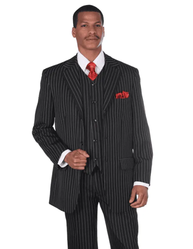 Mens Pimp Suit -Gangster Suit - Mobster Suit - Mafia Suit For Mens 3 Button Notch Lapel Bold Pinstripe Gangster Suit in Black sold by Alberto Nardoni