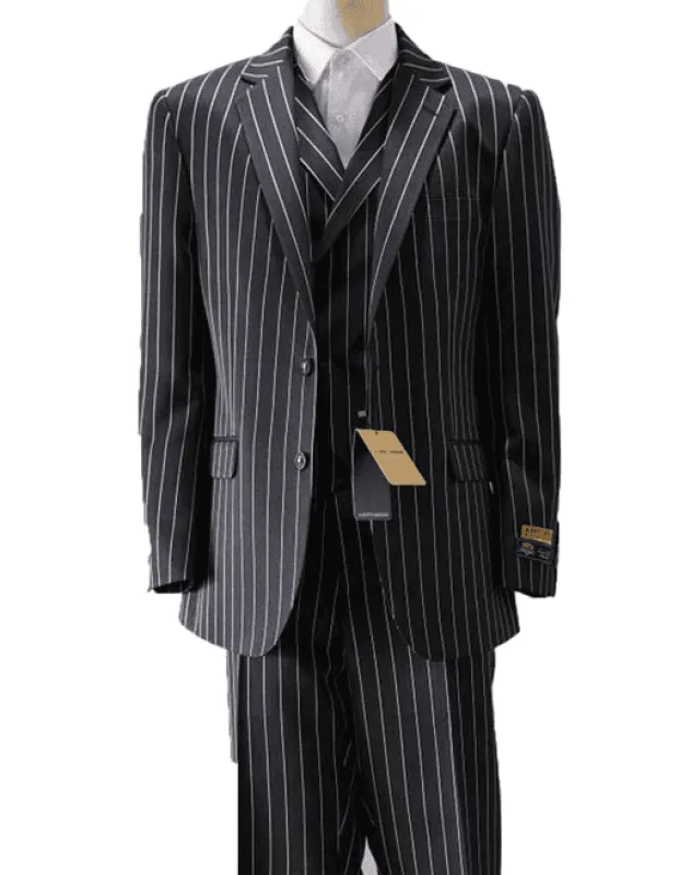 Mens Pimp Suit -Gangster Suit - Mobster Suit - Mafia Suit For Mens Vested Gangster Pinstripe Suit in Black & White sold by Alberto Nardoni