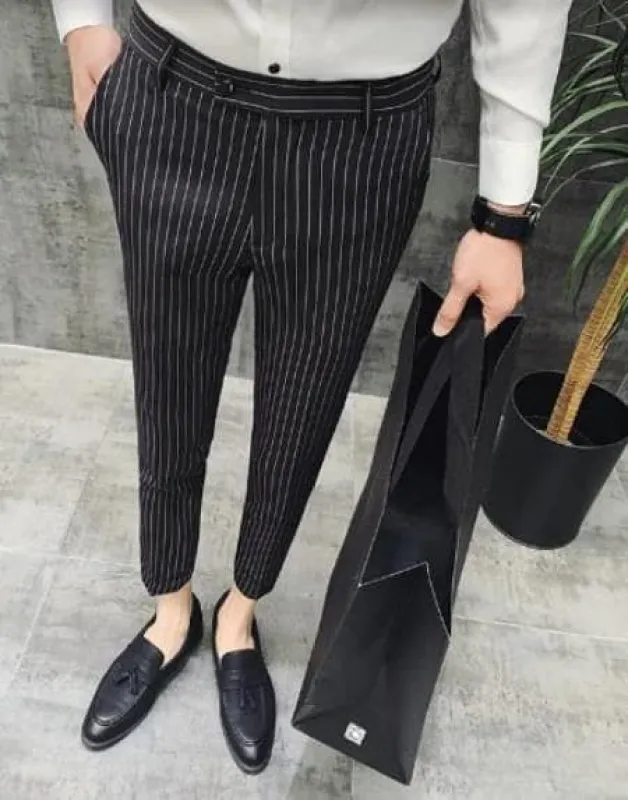 Mens Black Pinstripe Dress Pants - Stripe Slacks - Piano Print sold by Alberto Nardoni