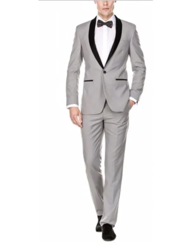 Mens Slim Fit 1 Button Shawl Tuxedo in Light Grey sold by Alberto Nardoni