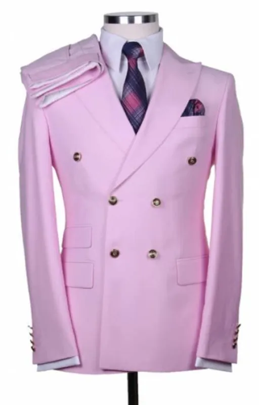 Slim Fitted Cut Mens Double Breasted Blazer - Light Pink Double Breasted Sport Coat sold by Alberto Nardoni