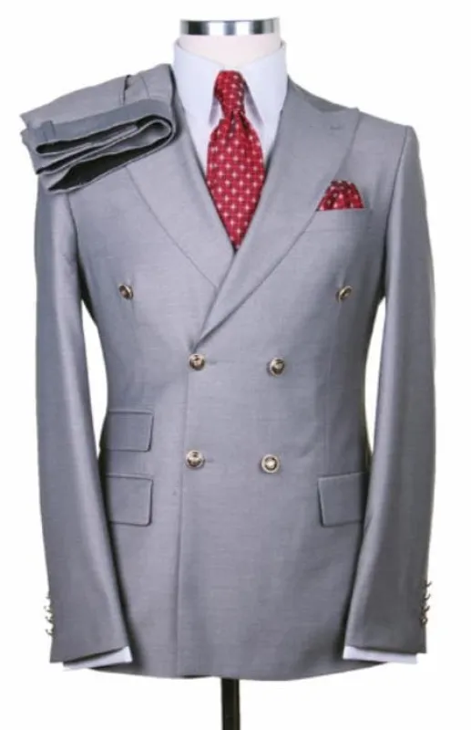 Slim Fitted Cut Mens Double Breasted Blazer - Silver Double Breasted Sport Coat sold by Alberto Nardoni