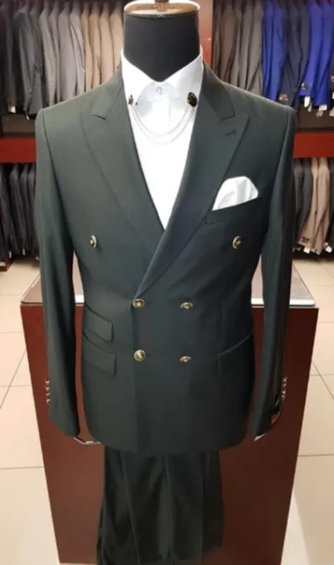 Slim Fitted Cut Mens Double Breasted Suit - Fabric - Flat Front Pants - 100% Wool Fabric sold by Alberto Nardoni