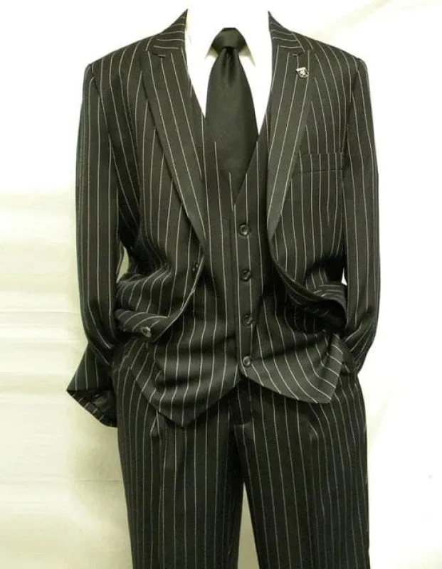 Mens Pimp Suit - Gangster Suit - Mobster Suit - Mafia Suit For Mens 2 Button Gangster Pinstripe Suit in Black sold by Alberto Nardoni