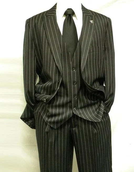 Mens Pimp Suit - Gangster Suit - Mobster Suit - Mafia Suit For Mens 2 Button Gangster Pinstripe Suit in Black sold by Alberto Nardoni