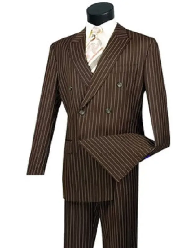 Mens Pimp Suit -Gangster Suit - Mobster Suit - Mafia Suit For Mens Double Breasted Gangster Pinstripe Suit in Brown sold by Alberto Nardoni