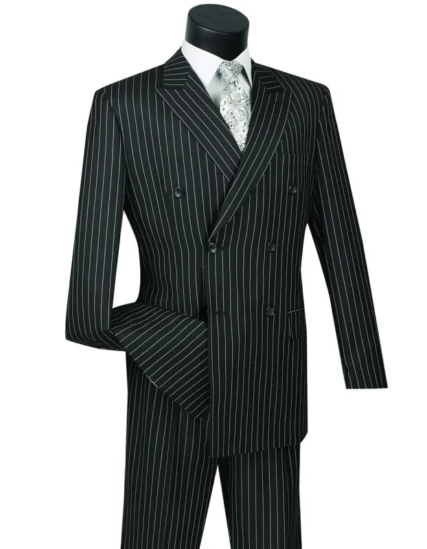 Gangster Suit - Mobster Suit - Mafia Suit For Mens Double Breasted Gangster Pinstripe Suit in Black sold by Alberto Nardoni