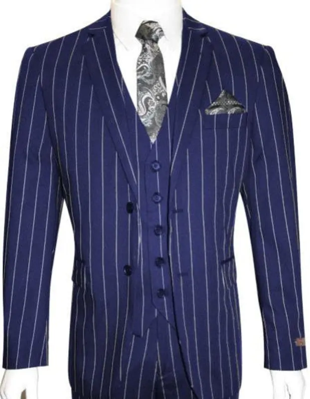 Gangster Suit - Mobster Suit - Mafia Suit For Mens 2 Button Gangster Pinstripe Suit in Dark Navy sold by Alberto Nardoni