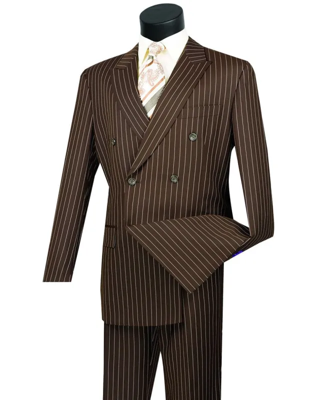 Gangster Suit - Mobster Suit - Mafia Suit For Mens Double Breasted Gangster Pinstripe Brown Suit sold by Alberto Nardoni