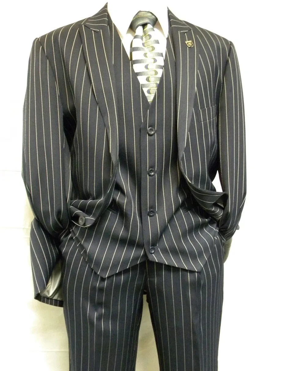 Gangster Suit - Mobster Suit - Mafia Suit For Mens 2 Button Gangster Pinstripe Suit in Navy sold by Alberto Nardoni