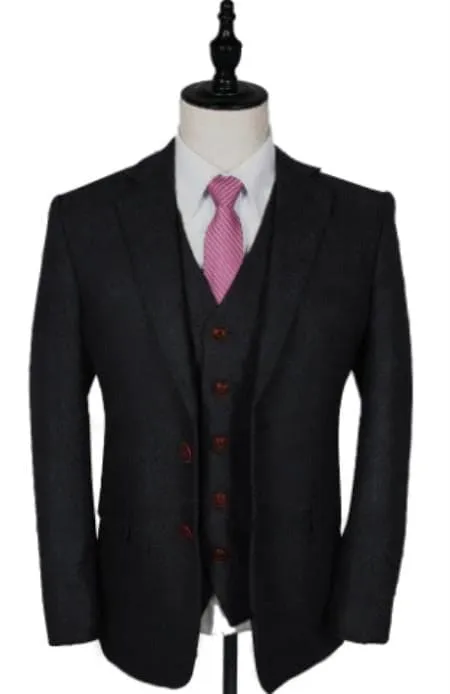 1930s Fashion Tweed ~ Herringbone Pattern - Mens 1930 Suit - 1930s Tuxedo - Black Suit sold by Alberto Nardoni