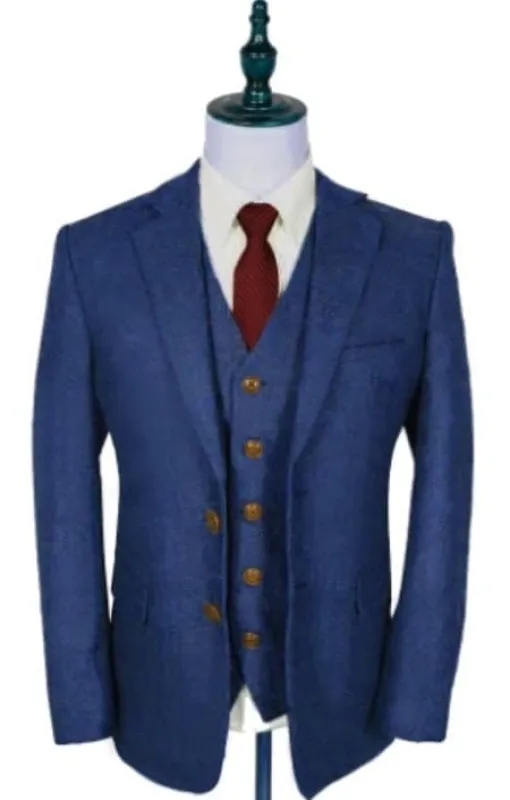1930s Fashion Tweed ~ Herringbone Pattern  - Mens 1930 Suit -  1930s Tuxedo - Blue Suit sold by Alberto Nardoni