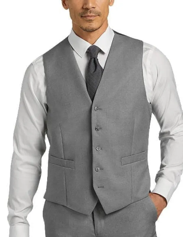 Five Button Besom Pocket Men's Light Gray Modern Fit Suits Separates Vest sold by Alberto Nardoni