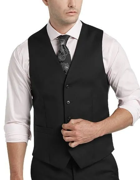 Five Button Besom Pocket Men's Black Slim Fit Suit Separates Vest sold by Alberto Nardoni