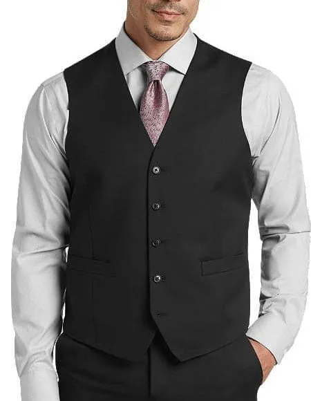 Black Five Button Besom Pocket Men's Modern Fit Suits Separates Vest sold by Alberto Nardoni
