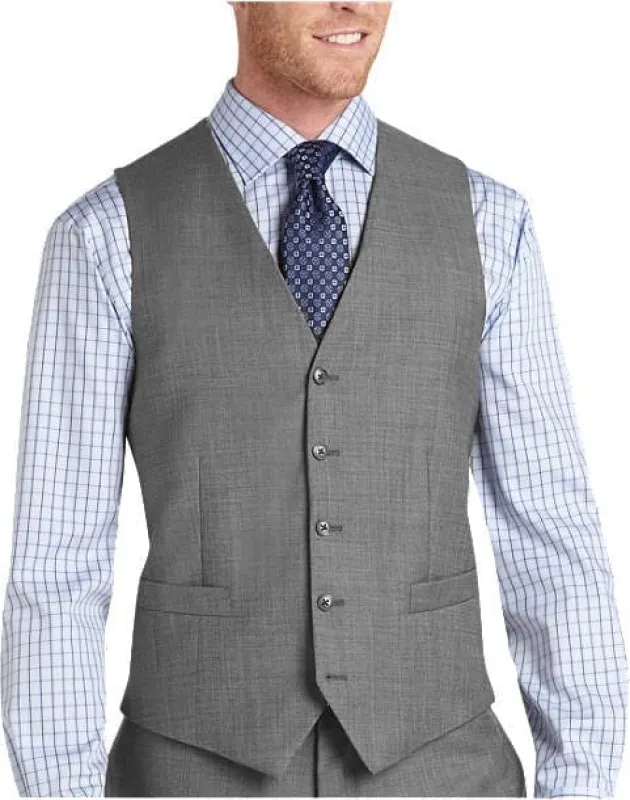 Five Button Besom Pocket Men's Gray Sharkskin Modern Fit Suits Separate Vest sold by Alberto Nardoni
