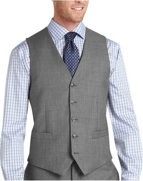 Five Button Besom Pocket Men's Gray Sharkskin Modern Fit Suits Separate Vest sold by Alberto Nardoni