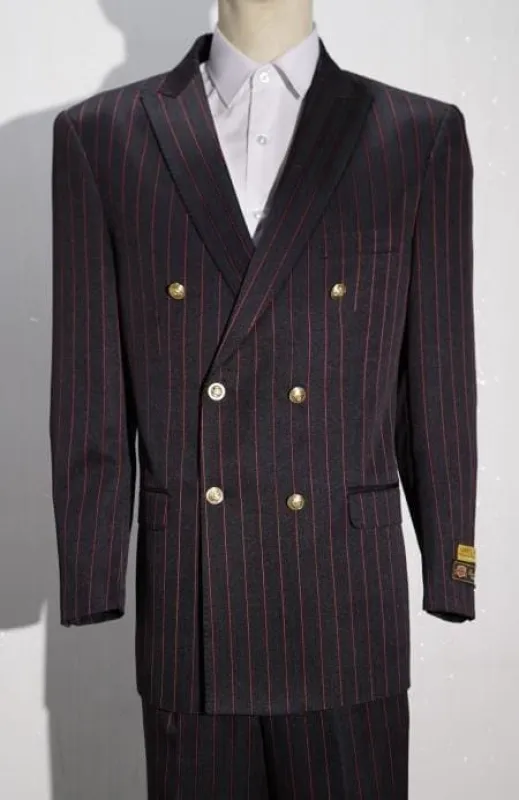 Pinstripe Double Breasted Suit - Black/Red sold by Alberto Nardoni