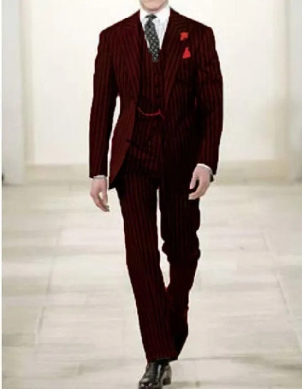 Gangster Suit - Mobster Suit - Mafia Suit For Mens 2 button Gangster Pinstripe Suit in Black & Red sold by Alberto Nardoni