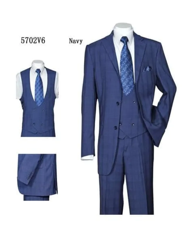 3 Piece Plaid Suit -Navy Mens Plaid Suit sold by Alberto Nardoni