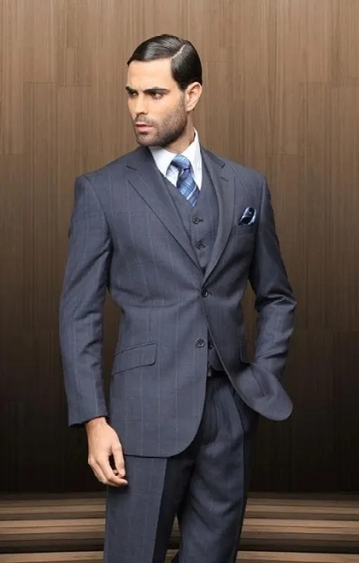 3 Piece Plaid Suit -Navy Mens Plaid Suit made by Alberto Nardoni