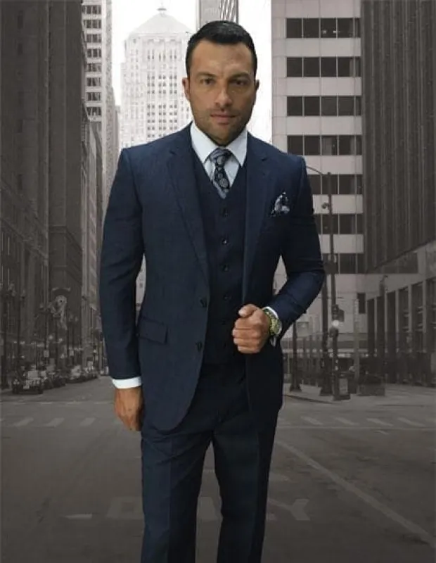 3 Piece Plaid Suit - Navy Mens Plaid Suit sold by Alberto Nardoni