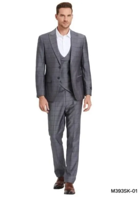 3 Piece Plaid Suit -Gray Mens Plaid Suit sold by Alberto Nardoni
