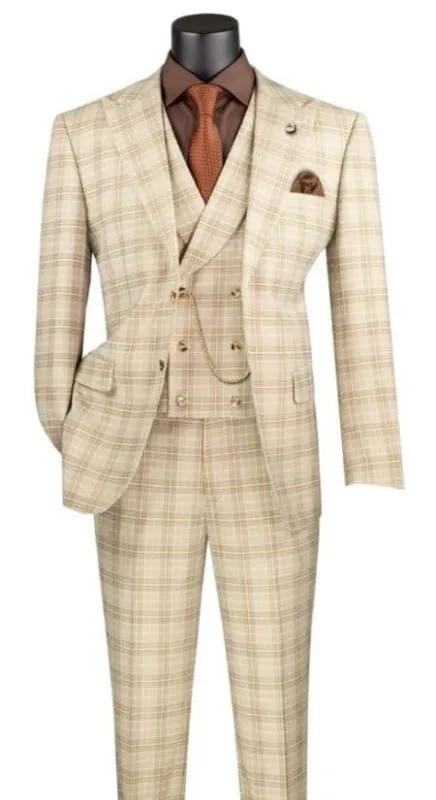 3 Piece Plaid Suit - Khaki Mens Plaid Suit sold by Alberto Nardoni