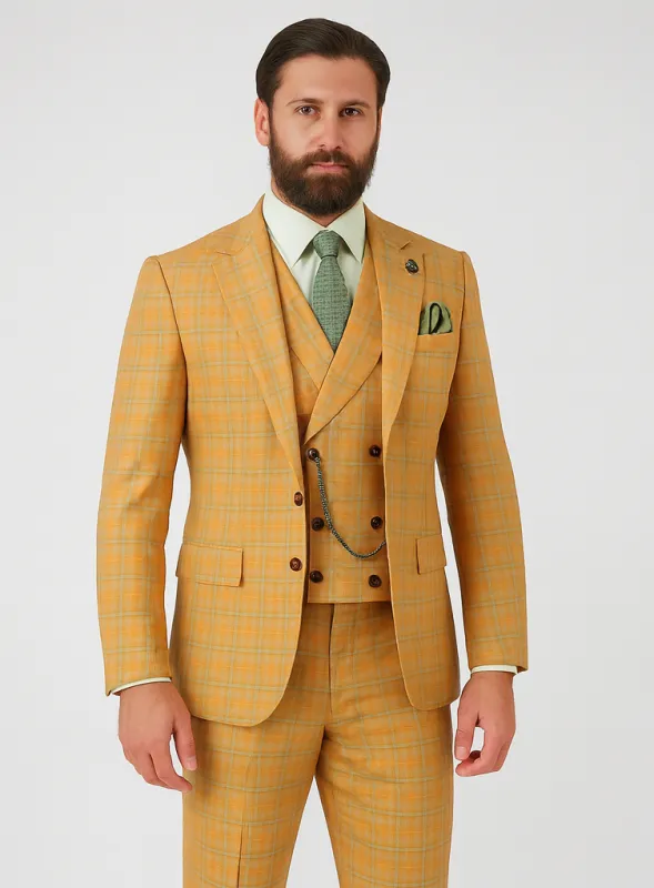 3 Piece Plaid Suit - Orange Mens Plaid Suit sold by Alberto Nardoni