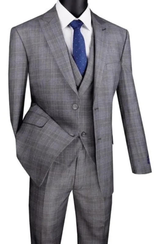 3 Piece Plaid Suit - Gray Mens Plaid Suit sold by Alberto Nardoni