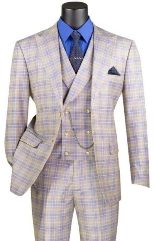 3 Piece Plaid Suit - Blue Mens Plaid Suit sold by Alberto Nardoni