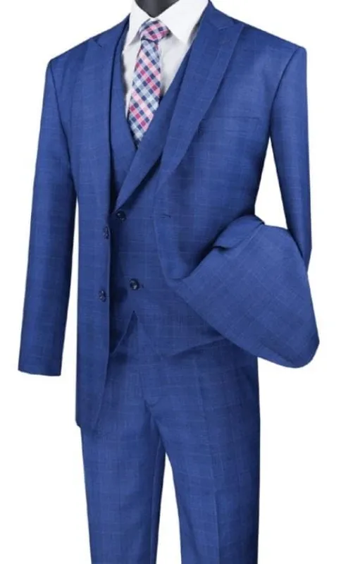 3 Piece Plaid Suit - Blue Mens Plaid Suit sold by Alberto Nardoni