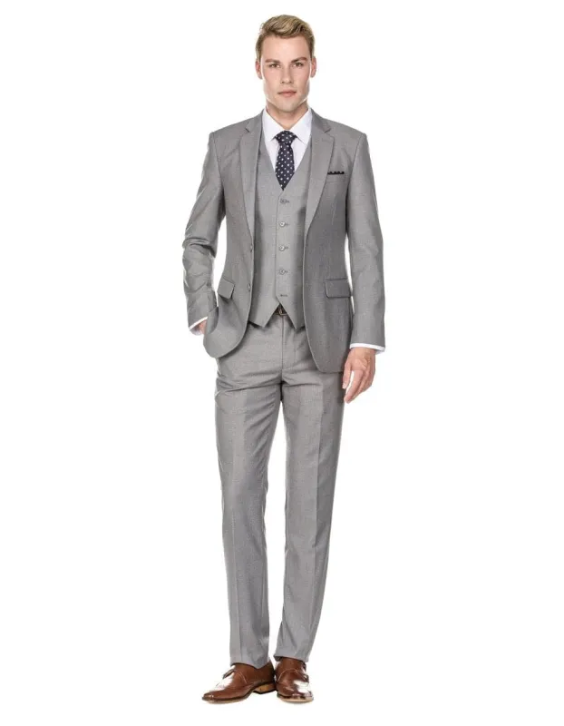 Mens Grey Suit Mens Vested Smart Modern Fit Suit Light Grey sold by Alberto Nardoni